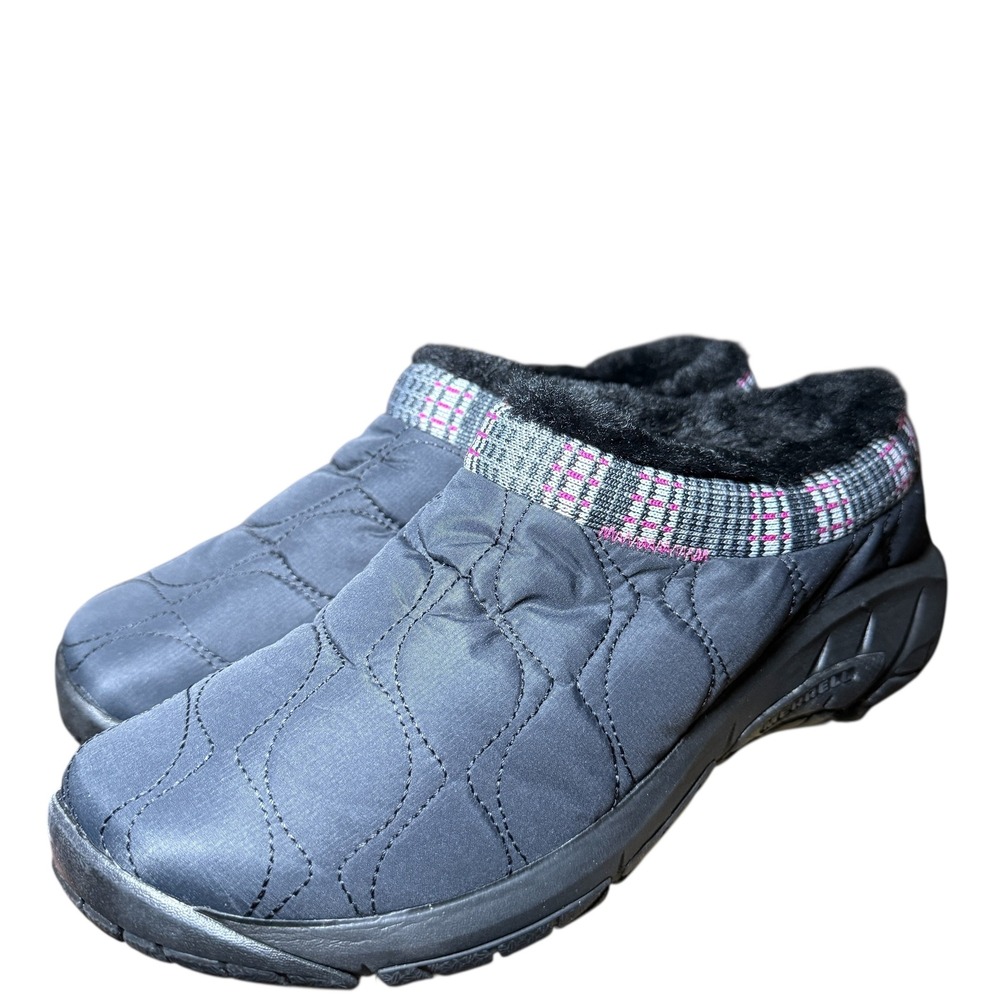 Merrell Ice 4 Puff Slip On Clogs Women 8.5 Black Faux Fur Lined Winter Mules